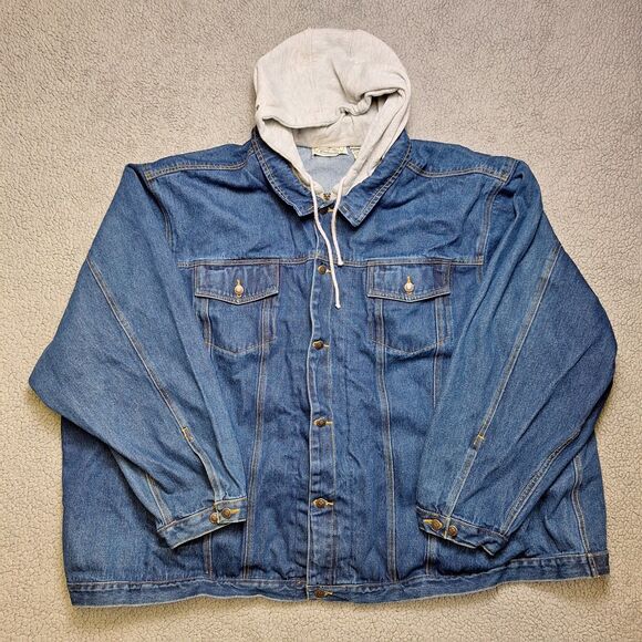 Men's Size 7x Liberty Blues Jean Jacket with Fleece Hoodie Zipper & Buttons - Picture 1 of 16